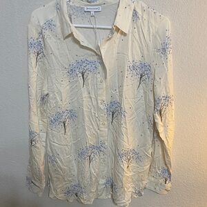 Warehouse Cream Button-Down Shirt with Blue Floral Print